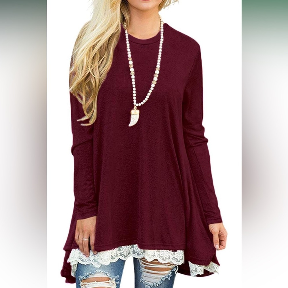 Lace Trim Garnet Tunic Top